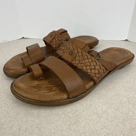 Women’s Born Brown Leather Strappy Slip On Buckle Thongs Sandals Size 9 - Picture 4 of 9